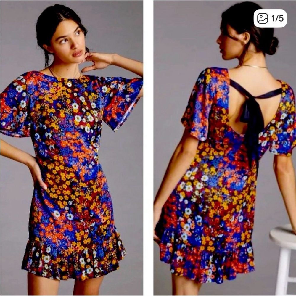 Anthropologie floral satin mini dress